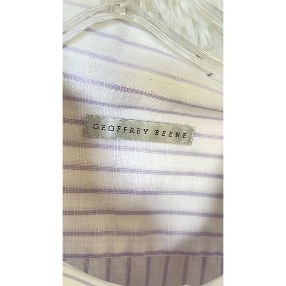 Geoffrey Beene Men's 22 Short Sleeve Shirt White Purple Striped - Picture 3 of 9